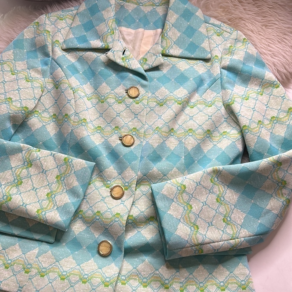 Vintage 1970s blue green women’s blazer jacket medium/large career